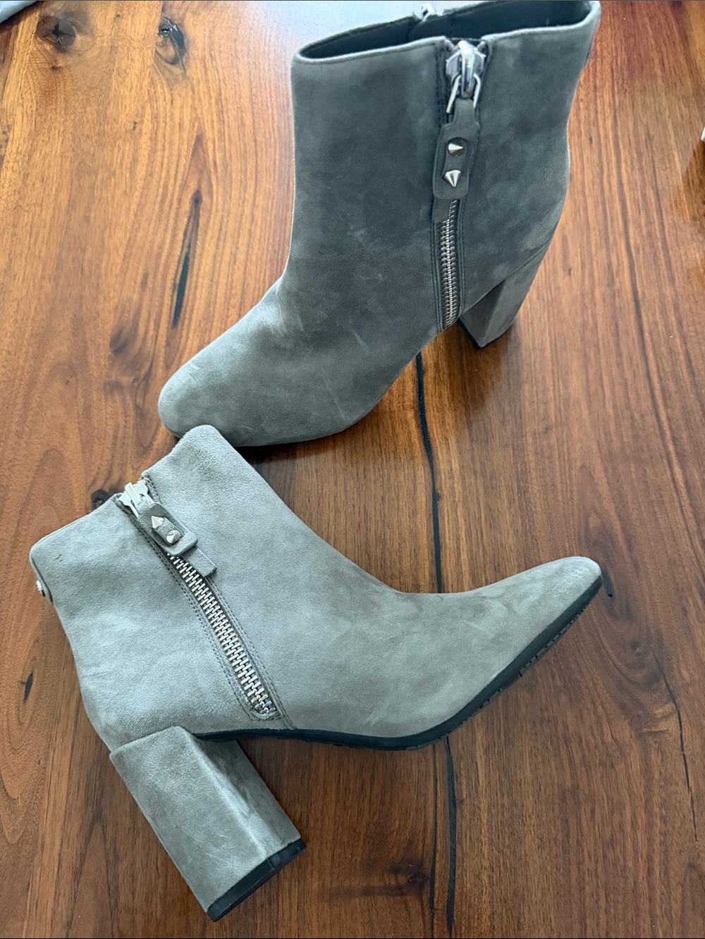 Women's Gray Suede Ankle Boots with Side Zip